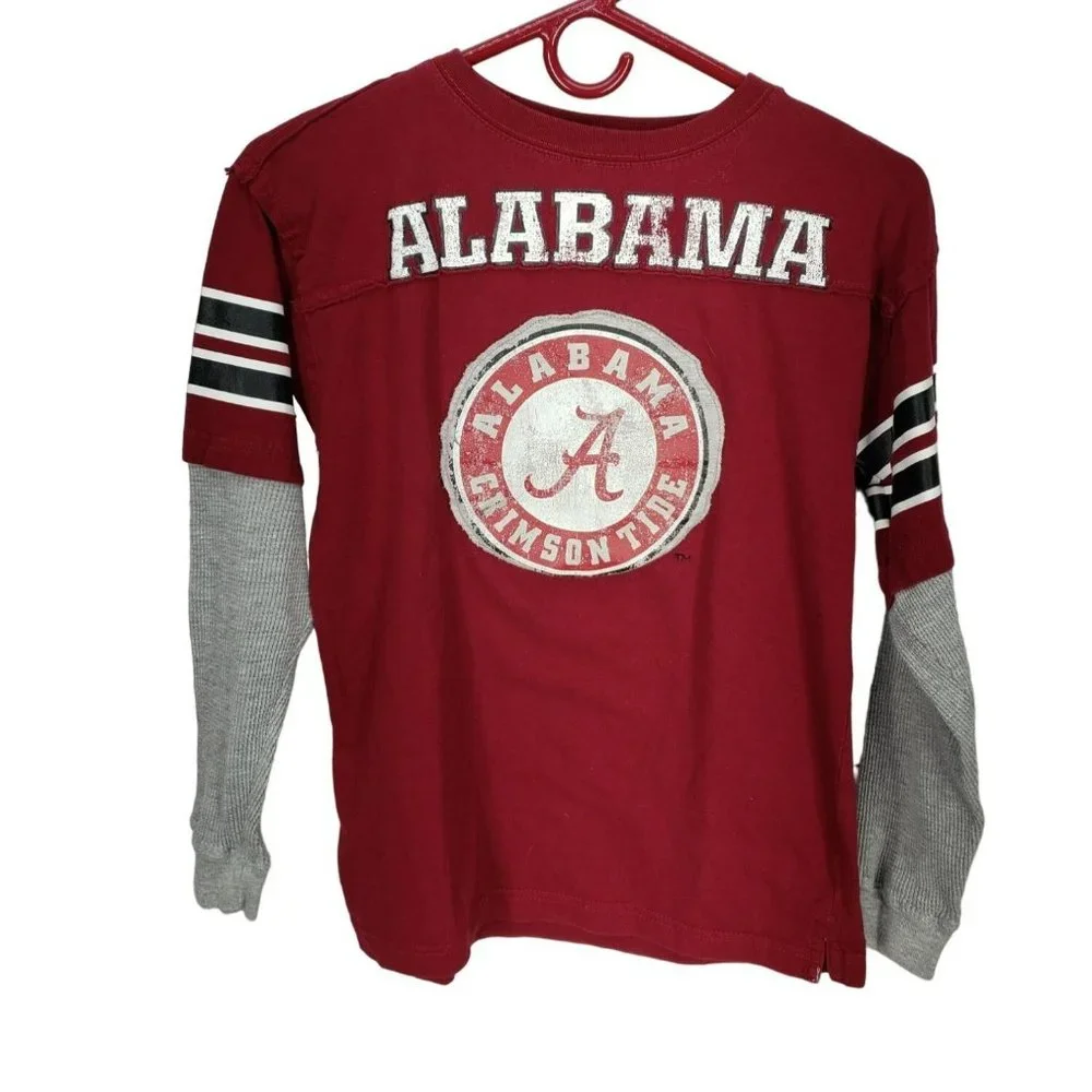 Alabama Crimson Tide T-Shirt Red Gray Long Sleeve Athletic Size Large 14/16